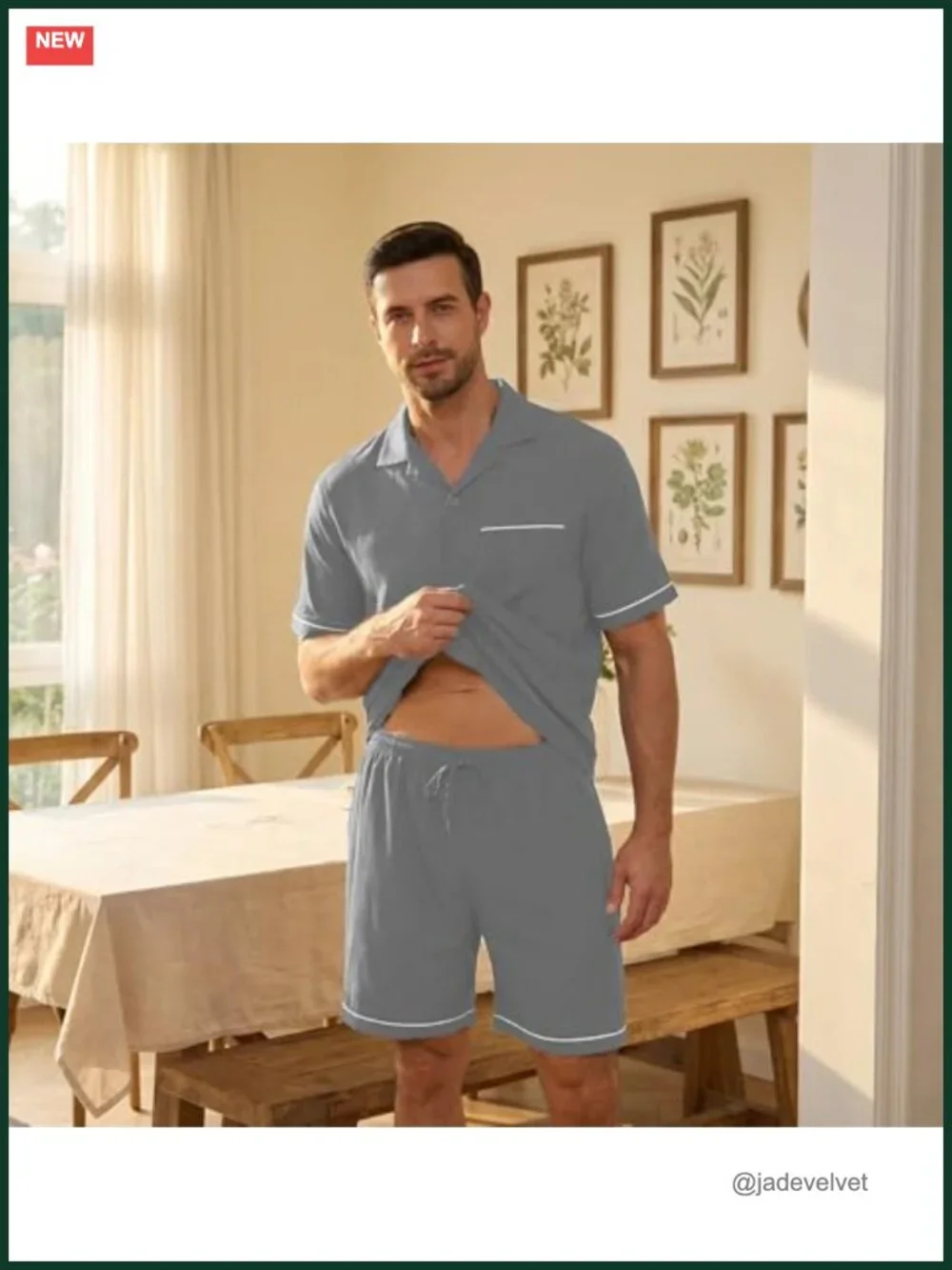 Men's Short Sleeve Pajama Set with Pockets Lightweight Sleepwear